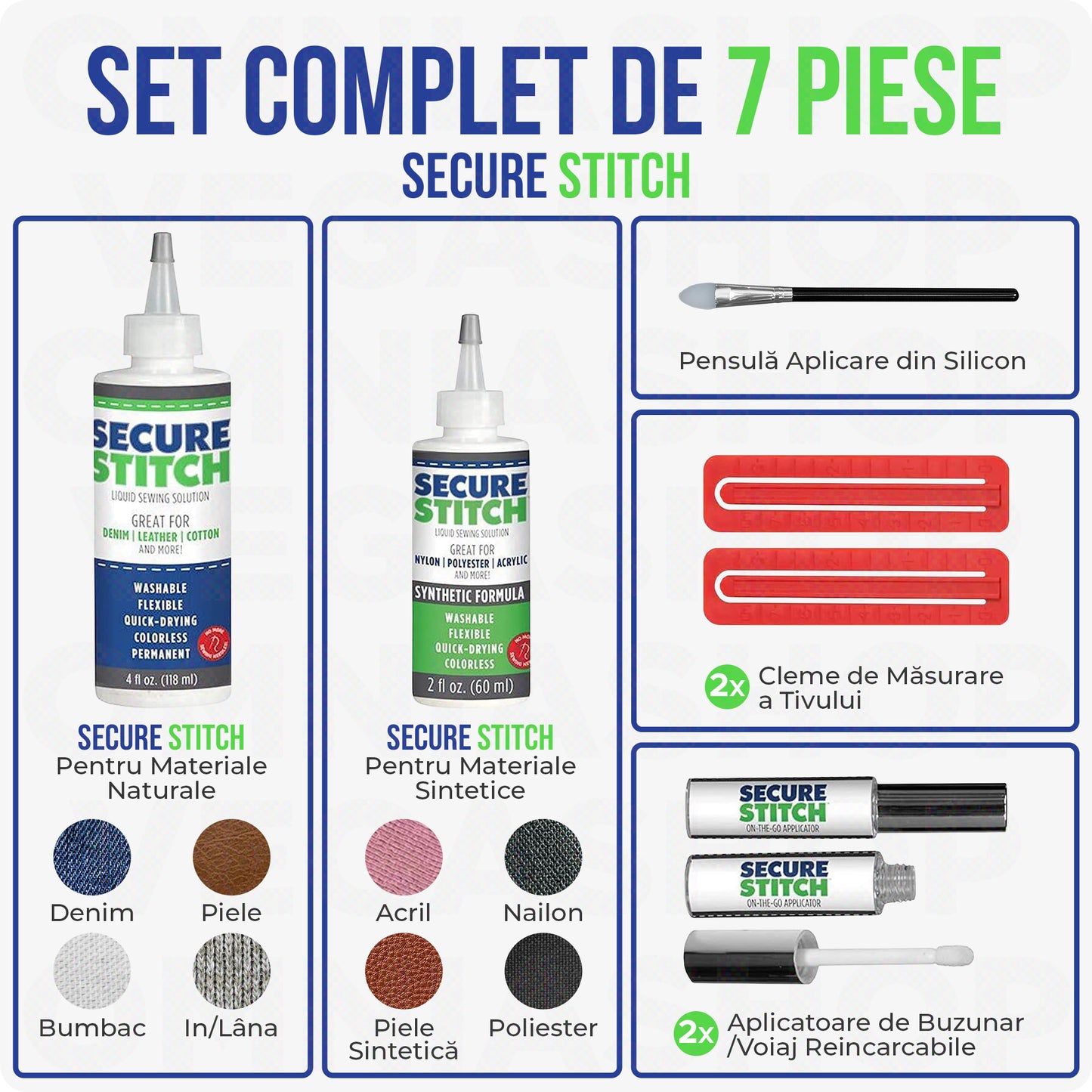 Set Lipici de 7 piese pentru Materiale Textile